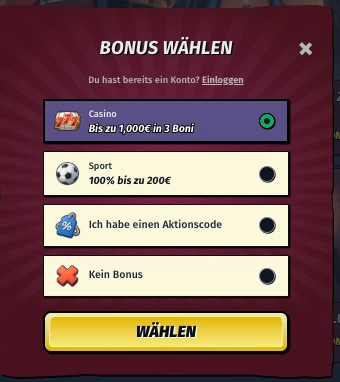 Bonusauswahl bei Allyspin Casino